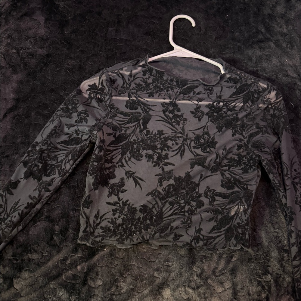Elegant Black Floral Sheer Top